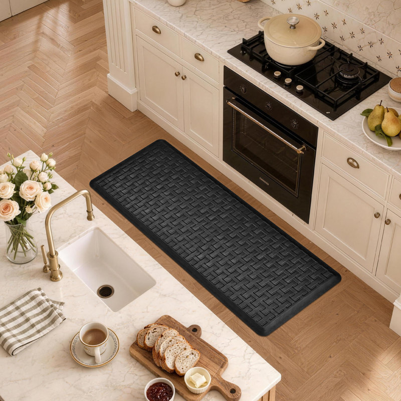 Tapis de cuisine imperméable, Rectangle 1 pi 5 po x 3 pi 3 po, Noir