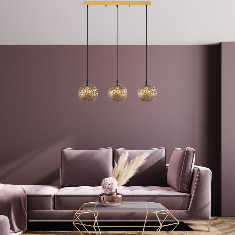 Elegant Gold Chandelier, Adjustable Height (37 - 46.1 inches), Metal Body, 30.3 in Diameter | 3 x E27 Max 40W Sockets, Base Plate: 30.7 x 2.4 x 1.6 inches | Perfect for Living Room & Dining Spaces, Stylish Lighting Solution