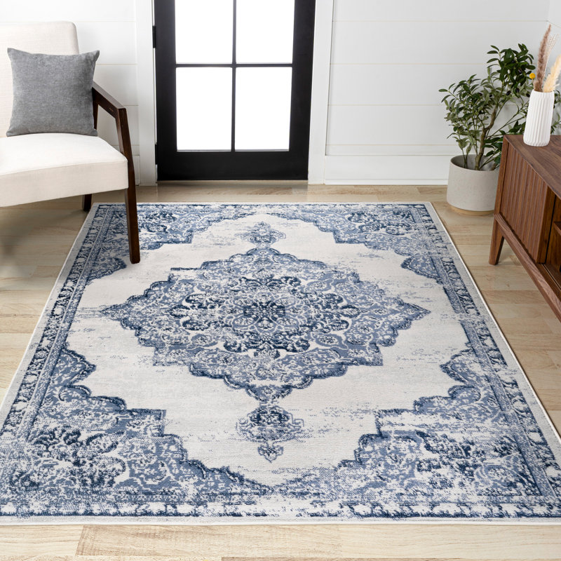 Tapis bleu clair / ivoire Alhambra, Rectangle 7 pi 9 po x 10 pi