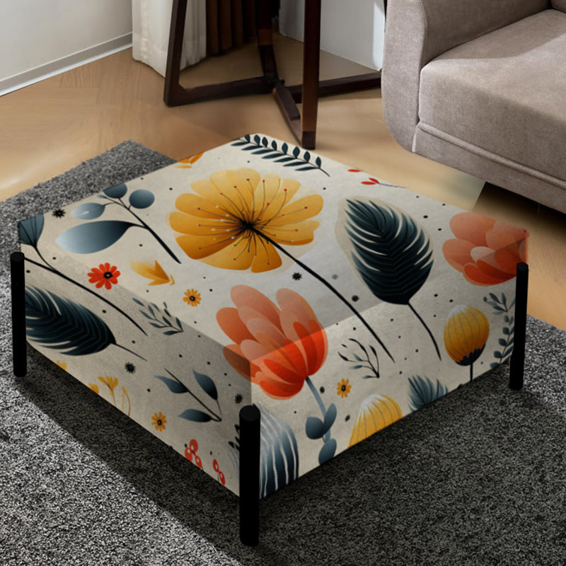 Nordic Grace Yellow Floral Harmony - Floral Large Square Ottoman