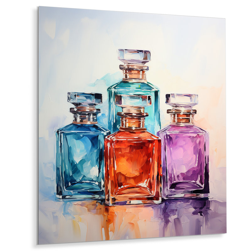 Flacons de parfum en cristal bleu orange - art mural en métal Parfums, H 20 po x l 12 po x P 1 po