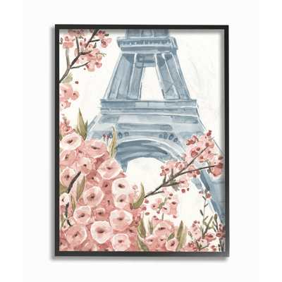 «Paris Flowers Eiffel Tower Pink Blue», reproduction d'art