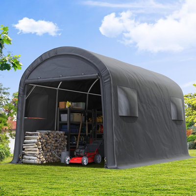 Abri de rangement en acier pour abri de voiture avec toit en métal et abri de jardin pour les outils de moto, de bateau ou de jardin avec 2 portes et évents enroulables, gris