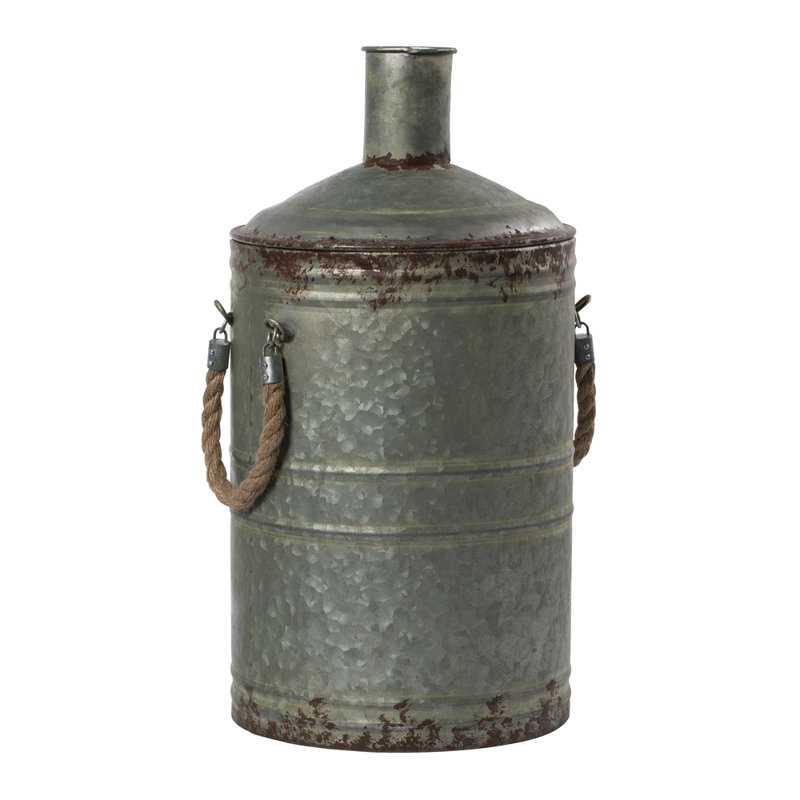 Rustic Metal Container with Handles, Dark Gray