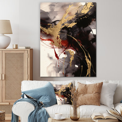 Gold and Red Fluid Fusion II - Abstract Wall Art
