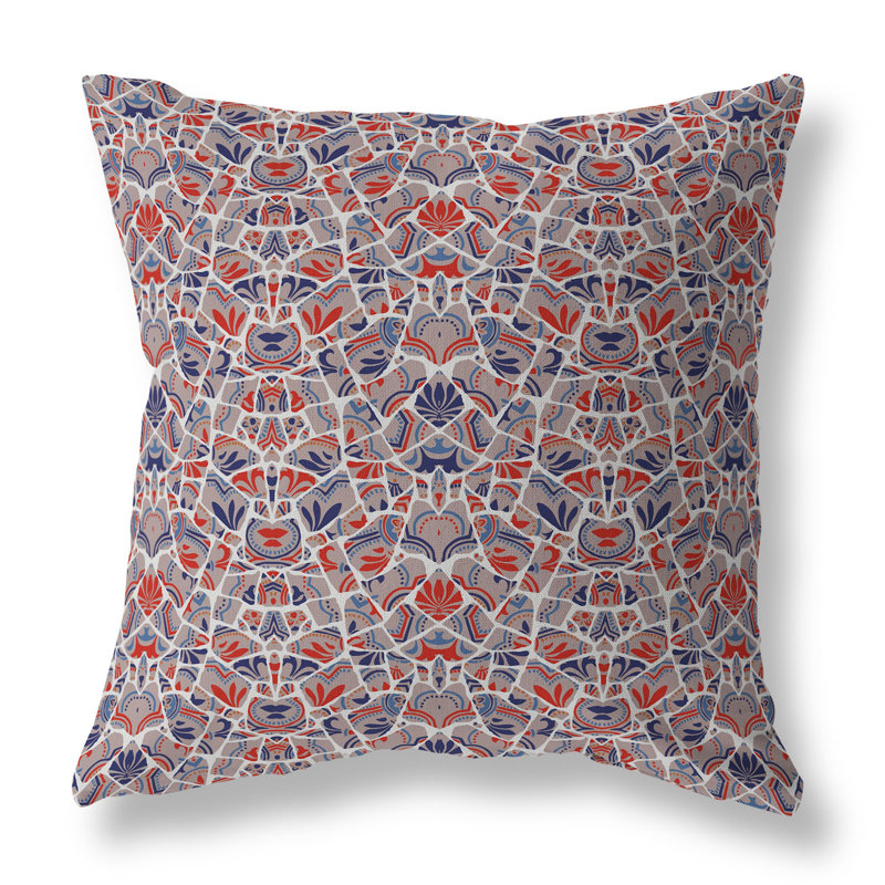 Coussin décoratif intérieur / extérieur Wildflower Lagoon Floral, H 16 po x l 16 po, Bleu / blanc / rouge