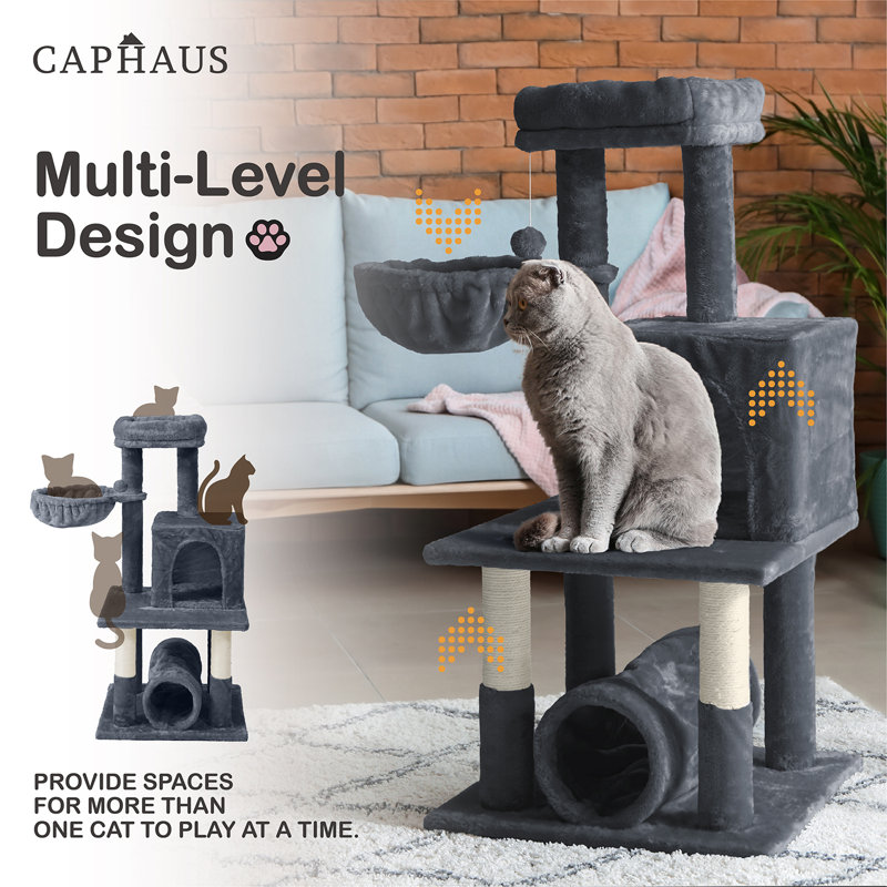 40'' Dark Gray Multi-Level Cat Activity Tree with Sisal Scratching Posts