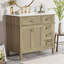 Meuble-lavabo de salle de bain avec lavabo en céramique, structure en bois d'hévéa, plusieurs options de rangement, mécanismes à fermeture en douceur et conception compacte pour les petites salles de bain