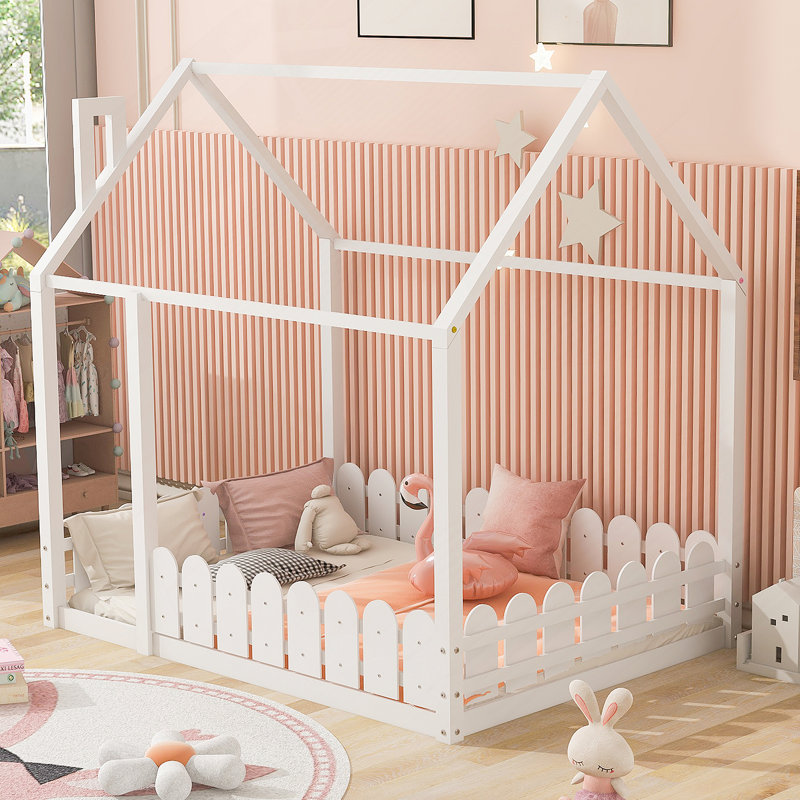 Bed House Bed Frame with Fence, for Kids, Teens, Twin