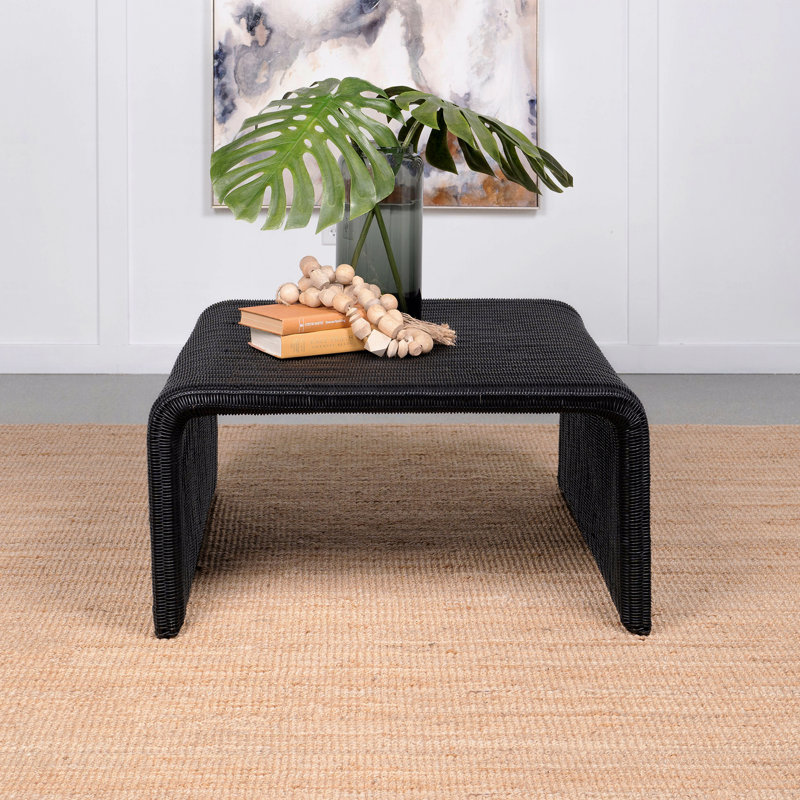 Black Square Woven Rattan Coffee Table, Black
