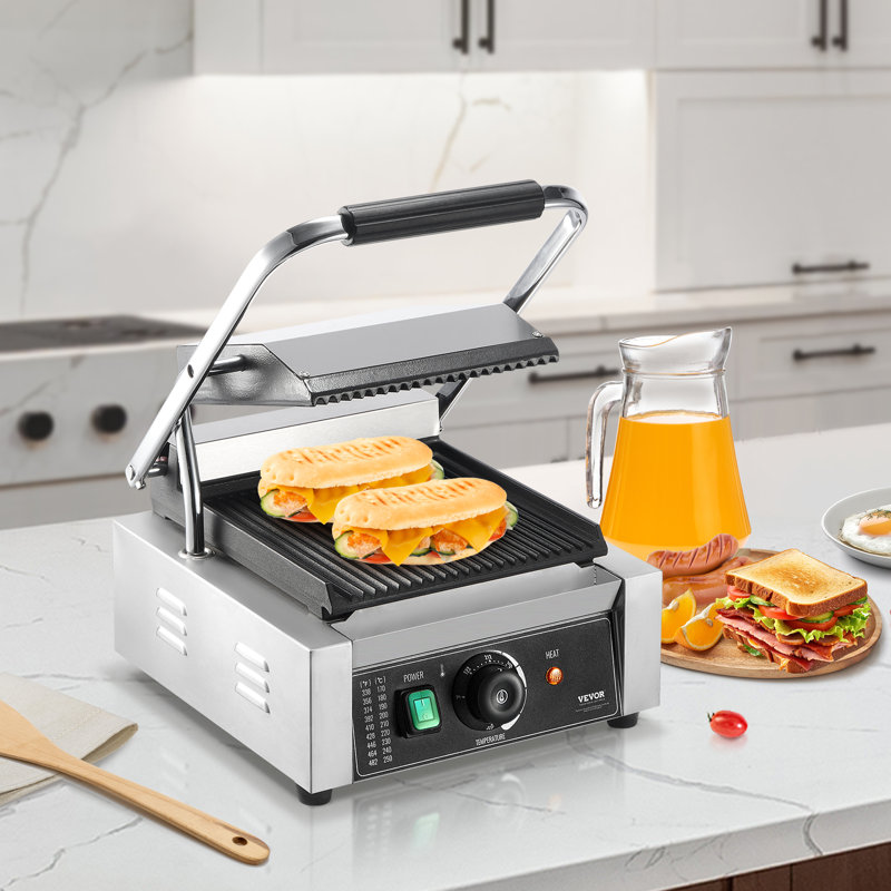 VEVOR Commercial Panini Press Grill Electric Sandwich Maker Griddle Plate 9"x9"