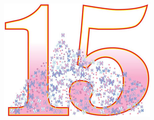 Pink and Red Number 15 Cardboard Cutout with Butterflies
