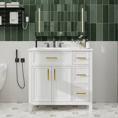 36" Bathroom Vanity With Sink Top, Bathroom Vanity Cabinet With Two Doors And Three Drawers, Solid Wood , MDF Boards ,One Package