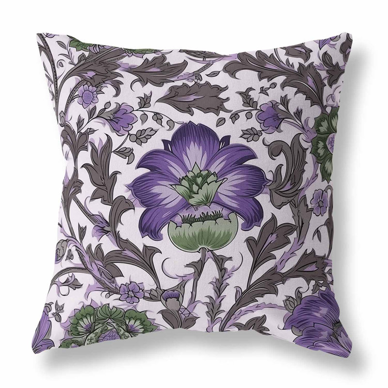 Coussin Mughal Era Garden Treasures Broadcloth, Gris / lavande, H 20 po x l 20 po