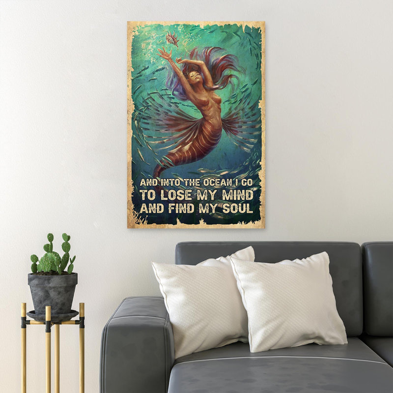 «Mermaid Dancing - And Into The Ocean», reproduction d'art graphique sur toile tendue, H 14 po x l 11 po x P 2 po