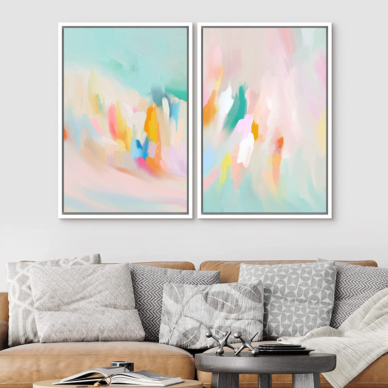 «Colorful Brushstrokes Vibrant Multicolor Abstract Modern Artwork Decor», reproduction sur toile 2 pièces, H 36 po x l 48 po