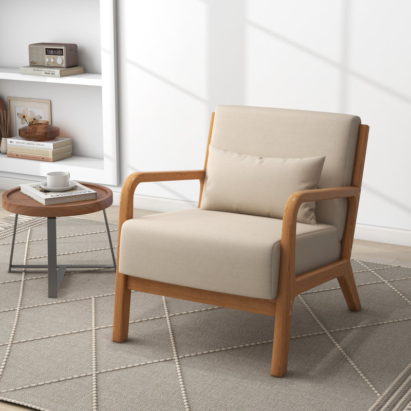 Chaise d'appoint Jyrin, Bois naturel, Mélange de polyester beige