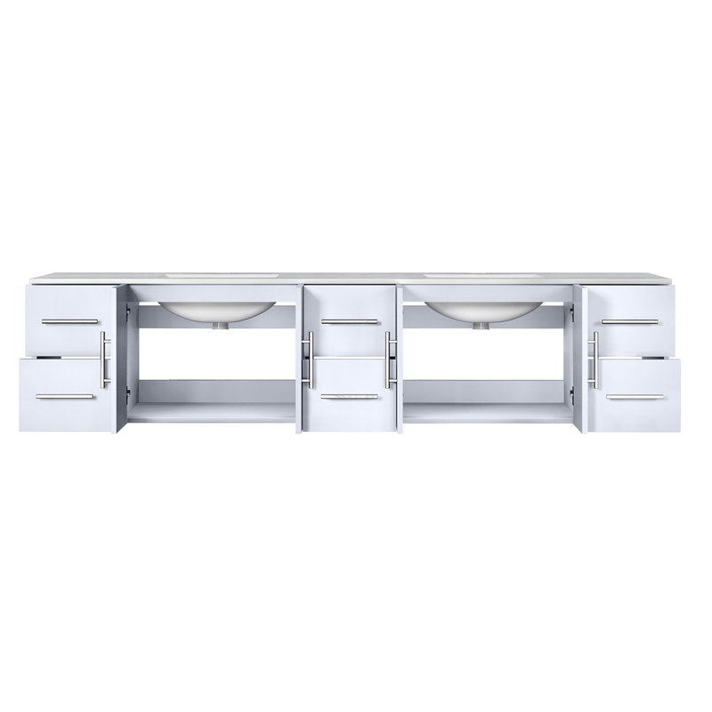Geneva 84" Wall-Mounted Double Bathroom Vanity Set, Dark Gray, White Quartz