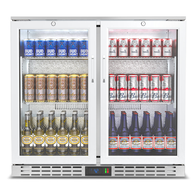 Coolake 36 Inch 7.4 Cu.ft Back Bar Cooler Commercial Under Counter Beverage Refrigerator With 2 Glass Doors & Led Lighting, Stainless Steel Bottle Cooler For Home Bar Restaurant, Sliver, 115v, Etl Approved