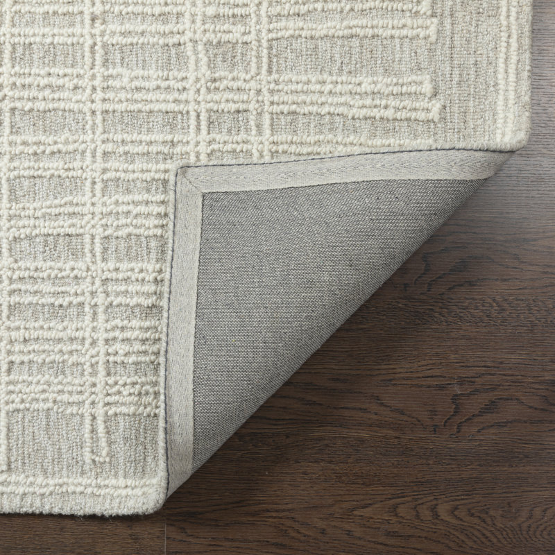 Tapis ivoire et naturel en laine tissé à la main Teneha, Rectangle 5 pi 3 po x 7 pi 6 po