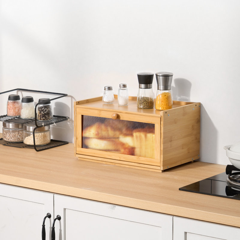 Boîte à pain pour comptoir de cuisine en bambou grande capacité