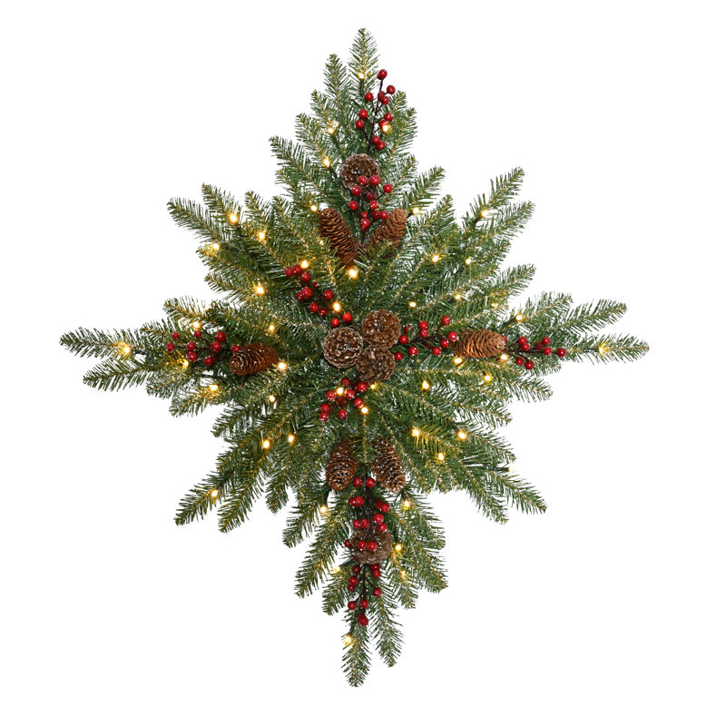 32" Pre-Lit Flocked Snowflake Wreath