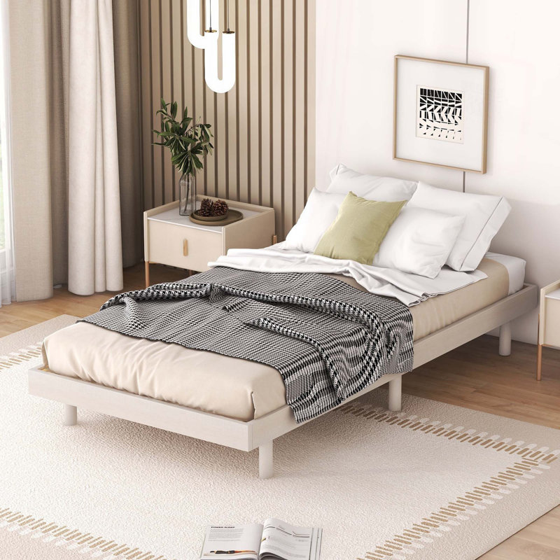 Structure de lit plateforme flottante de conception moderne, Lit simple, Blanchies