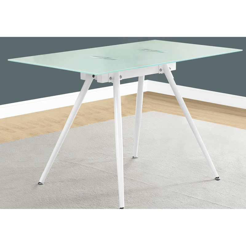 48 "l Table de bureau à domicile avec verre - Style moderne et pieds en métal blanc pour le bureau