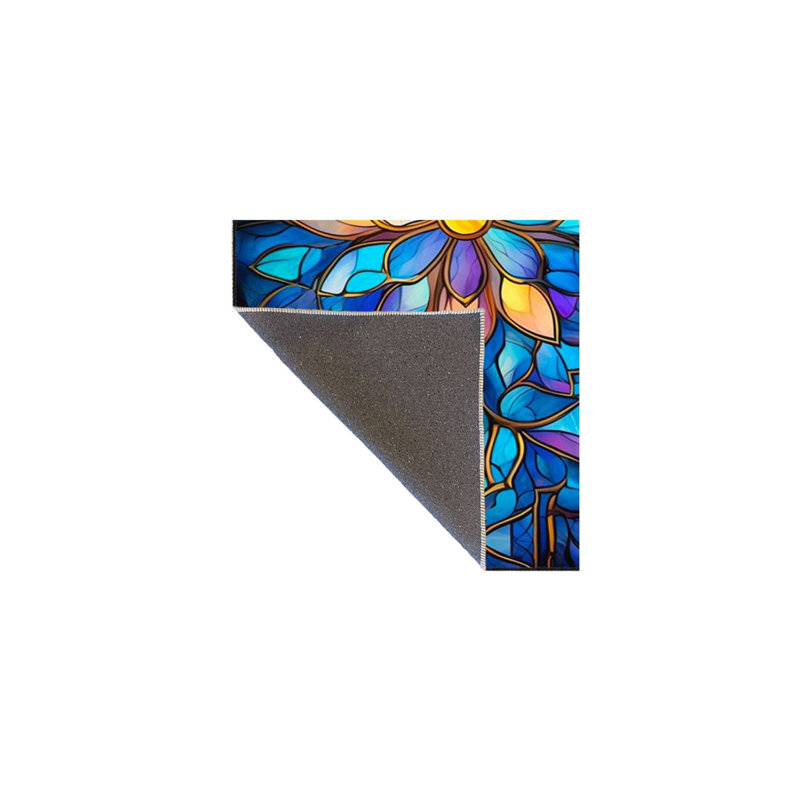 Tapis tissé à motif floral lavable bleu, Sous-tapis rectangulaire 5 pi 1 po x 7 pi 7 po inc