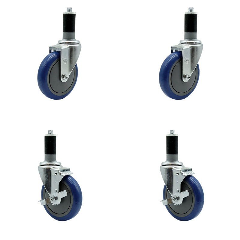 5 Inch  Polyurethane Swivel 1-3/8 Inch Expanding Stem Caster Set 2 Brake SCC/SCC-EX20S514-PPUB-2-TLB-2-MTG45