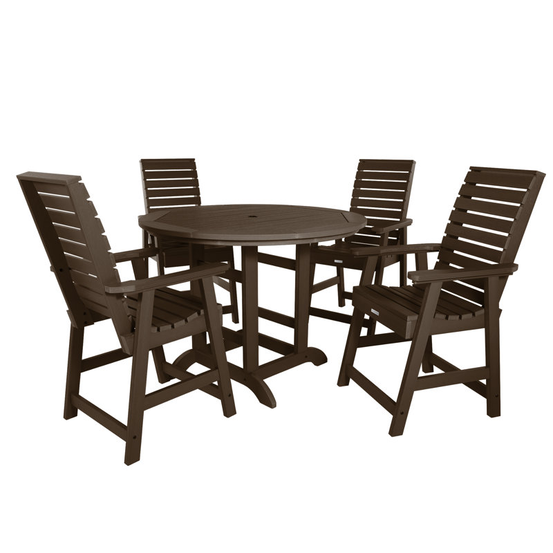 Ensemble de salle à manger d'extérieur 5 pièces 48 po Midwest, Gland de chêne vieilli, L 62,5 po x l 62,5 po x H 43,3 po