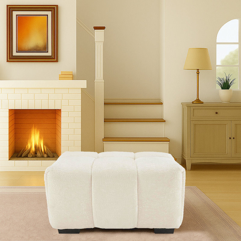 35.3"Armless Seat and Ottoman with Chenille Upholstery, White