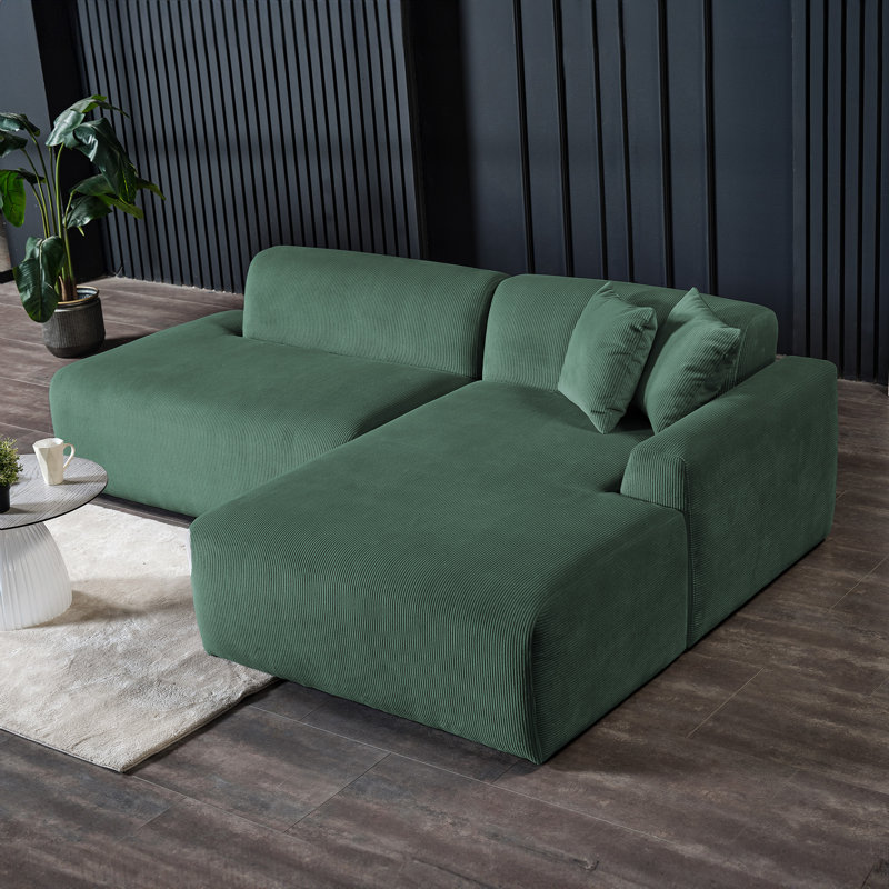 Canapé modulaire en velours côtelé 2 pièces Manford, Velours côtelé couleur vert forêt, Right Hand Facing