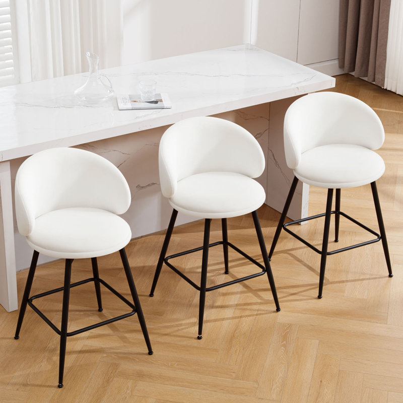 26" Swivel Upholstered Counter Height Bar Stools, Cream