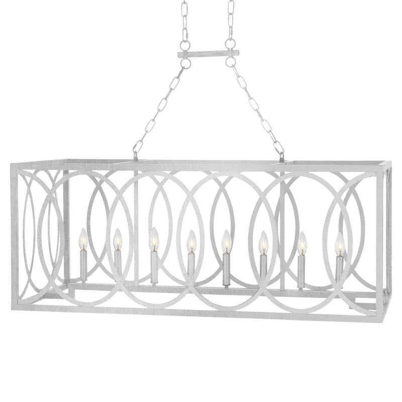 New Orleans 8 - Light Kitchen Island Rectangle Chandelier, Silver Leaf, 18" H x 45" W x 18" D