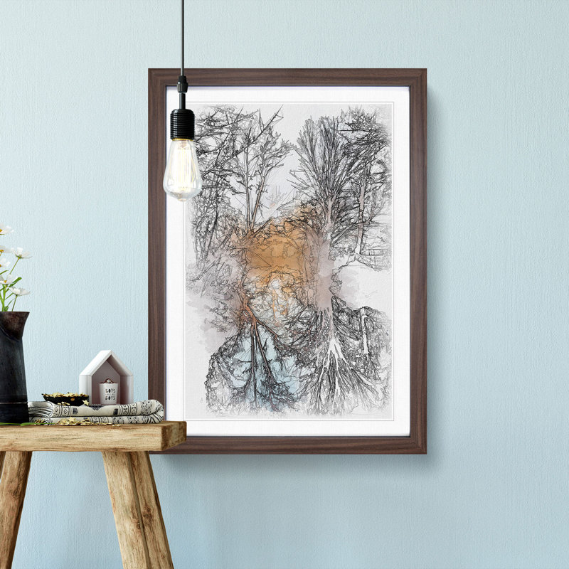 Trees - Picture Frame Painting Print, 63cm H x 45cm W x 2cm D, Walnut Framed