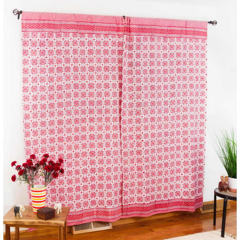 Rideau obscurcissant 100% coton Keerie, Rose / blanc