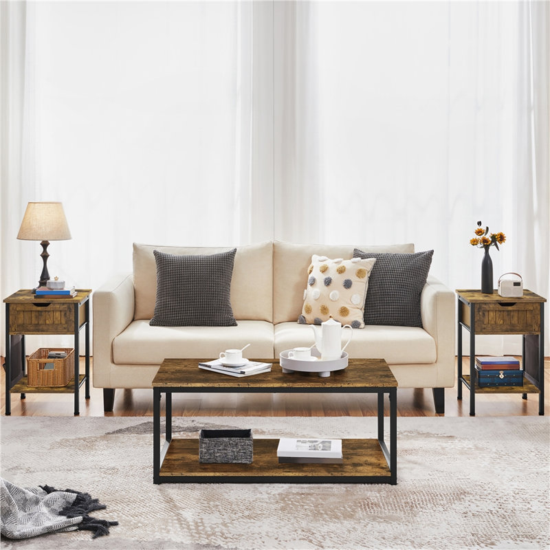 Table de bout avec rangement Gular, Brun rustique