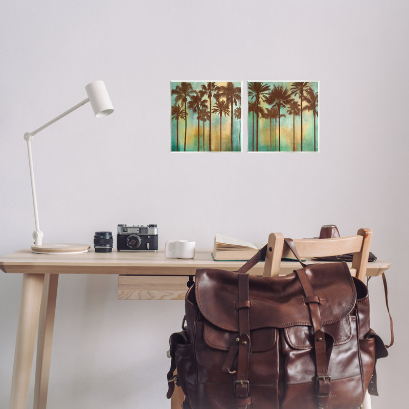 Ensemble de 2 plaques murales Palms on Blue & Orange, design par John Seba