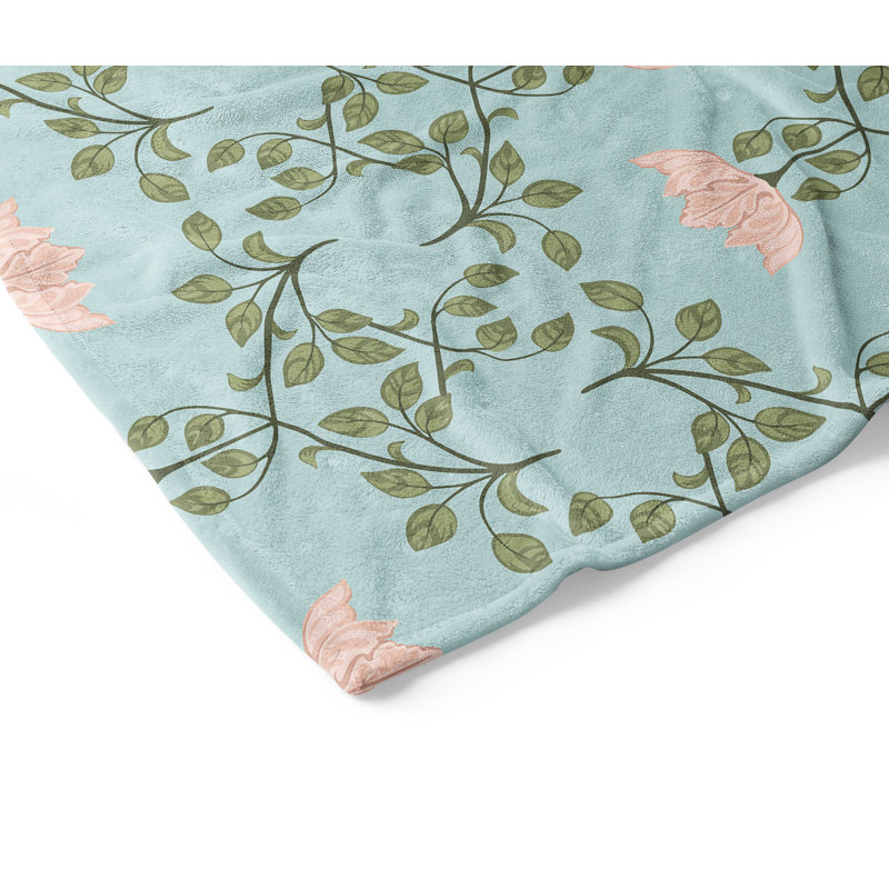 Couverture en velours de coton Anjelica, L 60 po x l 50 po, Motif floral bleu