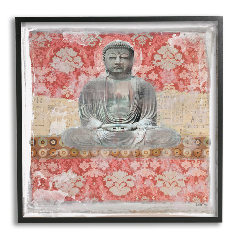 Collage de Bouddha spirituel par Irena Orlov - impression, H 12 po x l 12 po x P 1,5 po, Giclée encadrée noir minuit
