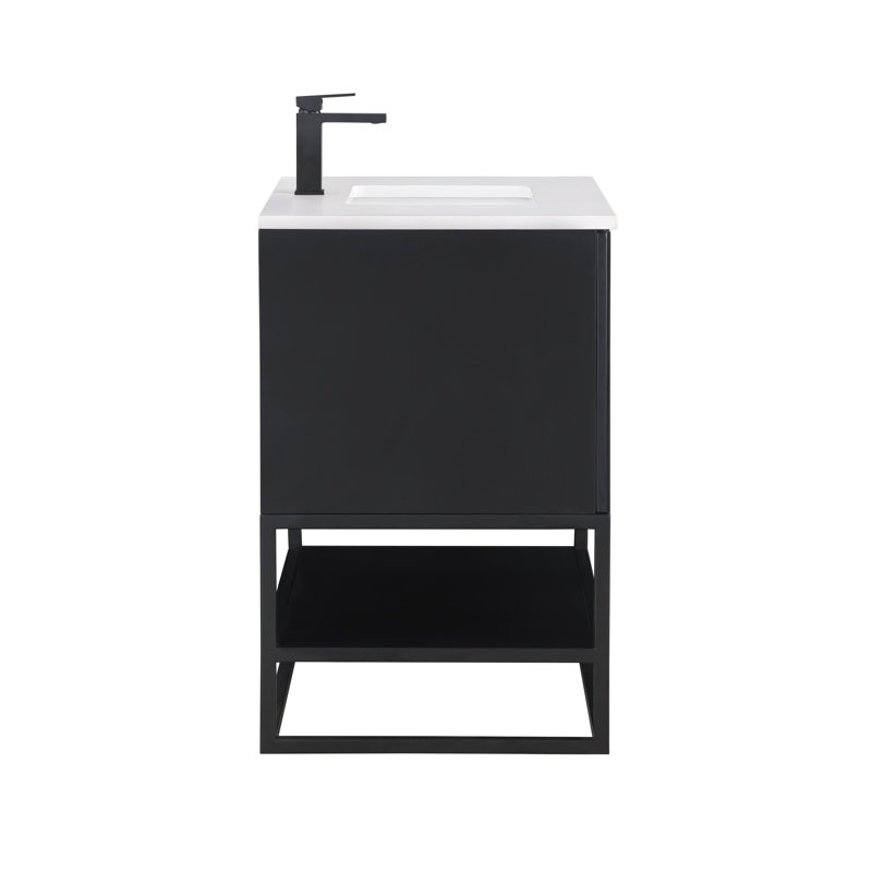 Terra 36'' W Single Vanity, White Quartz/Single Faucet Mount, Midnight Black, Matte Black