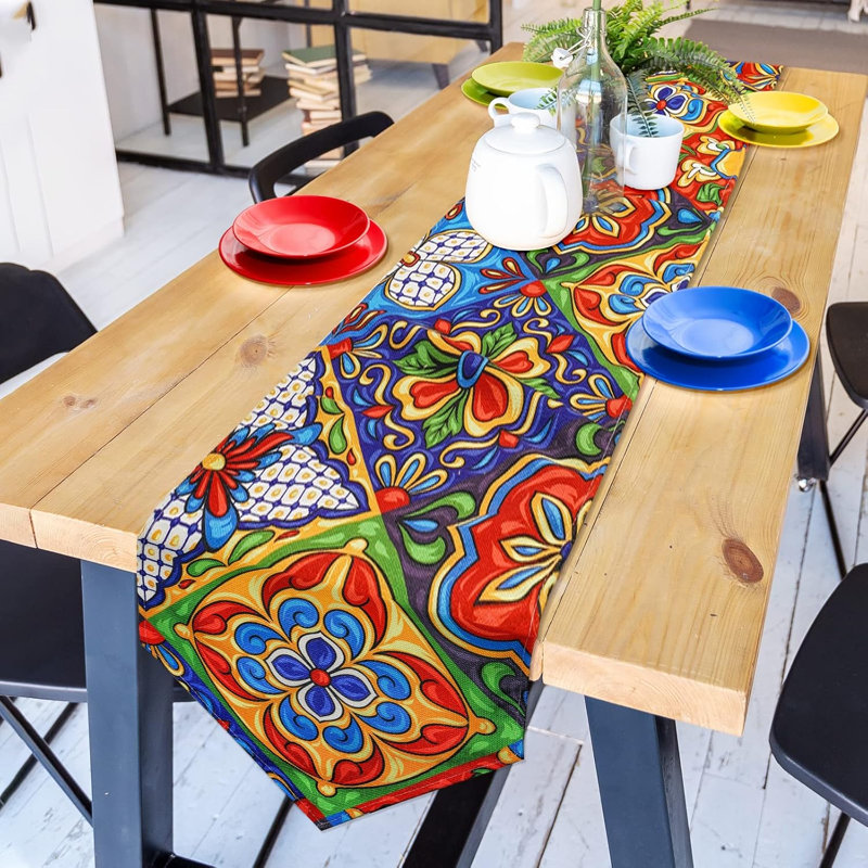 Mexican ceramic tile pattern linen table flag dinner table decoration dressing table scarf