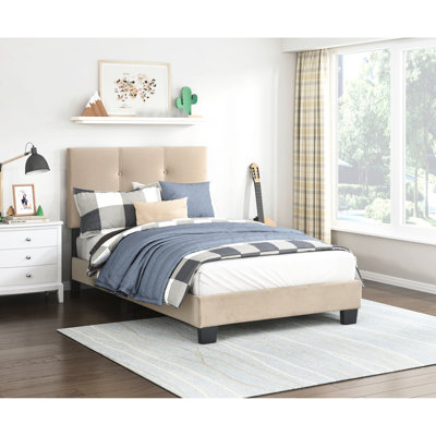 Meuble de chambre simple avec velours brun et base de lit en bois massif
