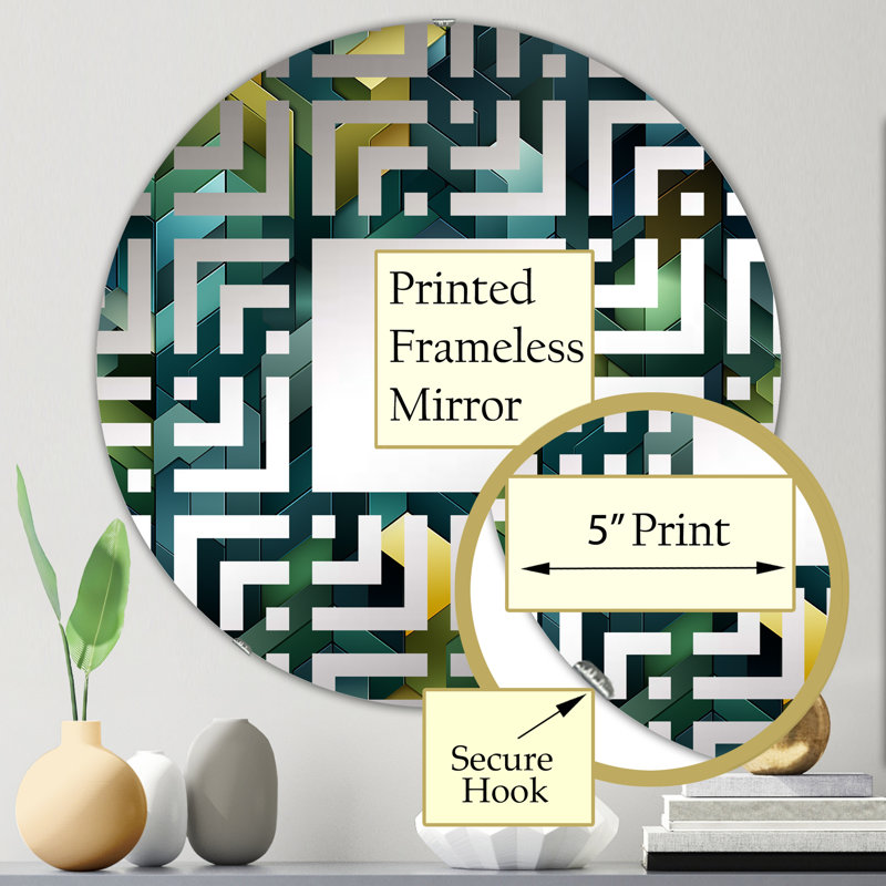 Cercle de miroir décoratif vert avec oasis cubique géométrique IV, 23,6 po x 23,6 po