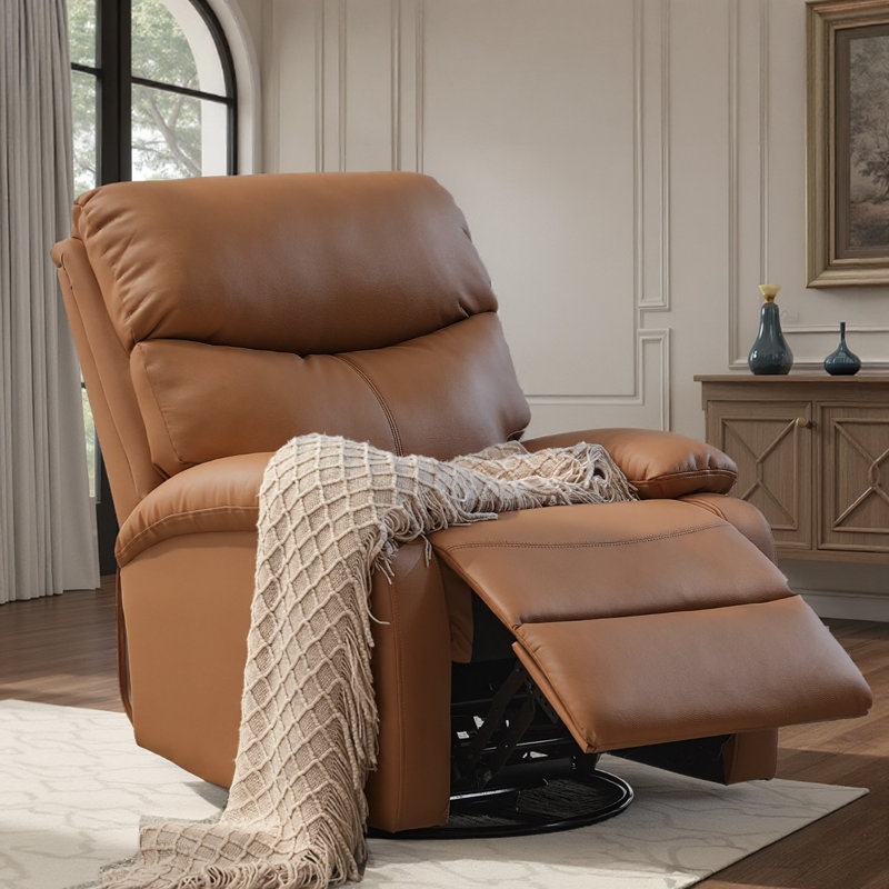 Top Grain Genuine Leather Recliner, Small Swivel Rocker Recliner Chair,manual Recliner Chair For Living Room, Bedroom, Home Theater,rv(set Of 2)-Brown