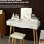 Bureau et miroir de coiffeuse doré et blanc avec DEL - 3 modes, tiroirs et armoire de rangement, pour la salle de bain de la chambre à coucher, stable, excellent maquillage éclairé or + blanc, miroir modes, armoire, organisateur des essentiels de beauté,