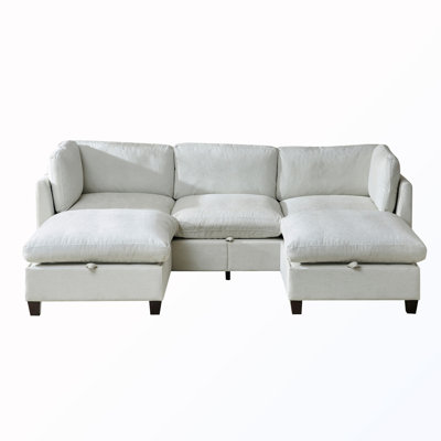 3-Seater Upholstered Sectional Sofa with Storage and 2 Ottomans