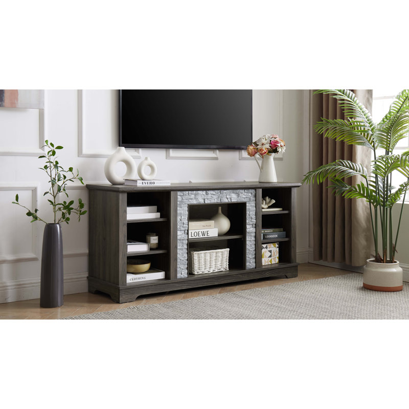 Meuble télé avec pierre artificielle empilable Mantel, Gris
