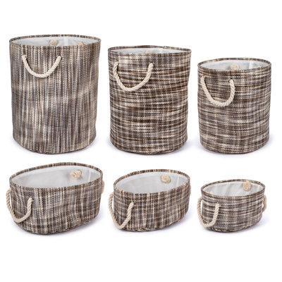 Ensemble de 6 paniers de rangement en tissu rond